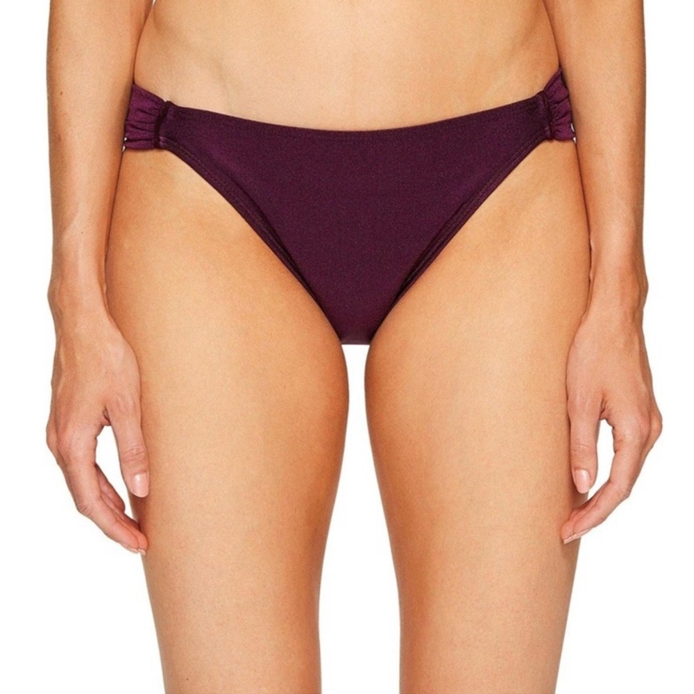Agua de Coco NWT Liana Thomaz Purple Ruched Low Rise Bikini Bottoms C60356E565 L